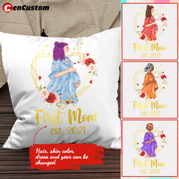 First Mom Est Personalized Pillow