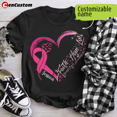 Faith Hope Love Breast Cancer Awareness Personalized Shirt