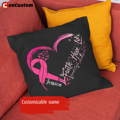 Faith Hope Love Breast Cancer Awareness Personalized Pillow