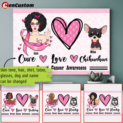 Cure, Love and Dog Breast Cancer Awareness Personalized Canvas
