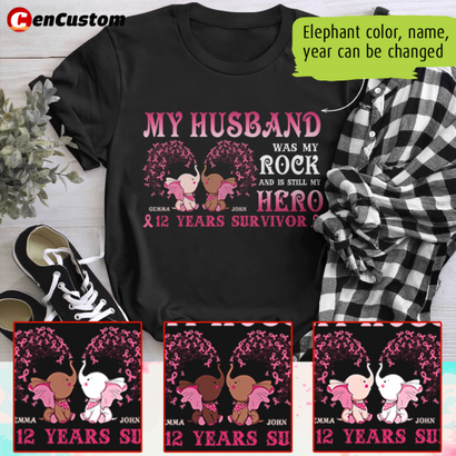 My Husband Was My Rock And Still My Hero Breast Cancer Awareness Personalized Shirt