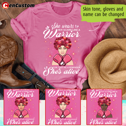 She Wears Her Scars Like A Warrior Breast Cancer Awareness Personalized Shirt