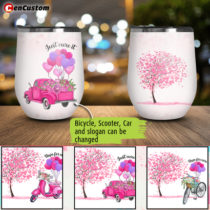 Just Cure It Breast Cancer Warrior Personalized Wine Tumbler