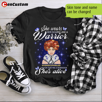 She Wears Her Scars Like A Warrior Hydrocephalus Awareness Shirt
