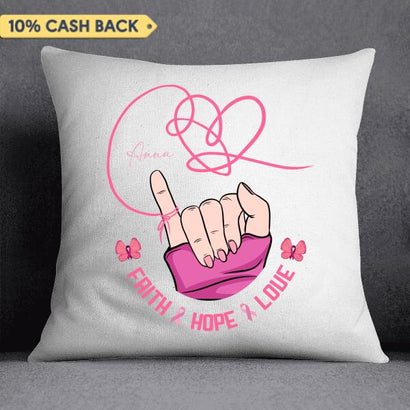 Hope Strength Love Breast Cancer Awareness Personalized Pillow
