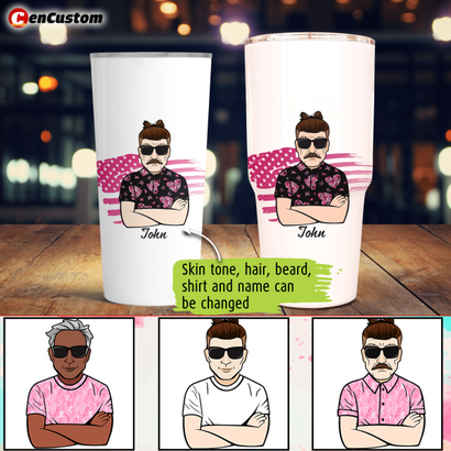 Real Men Wear Pink For Wife Breast Cancer Awareness Personalized Tumbler
