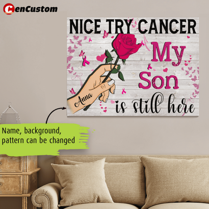 Nice Try Cancer Breast Cancer Awareness Personalized Canvas