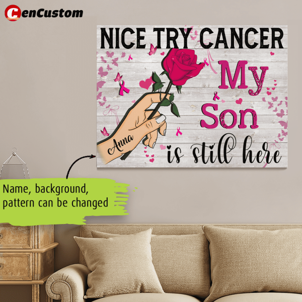 Nice Try Cancer Breast Cancer Awareness Personalized Canvas