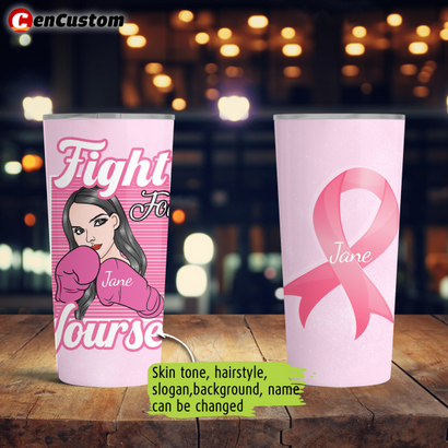 Cancer Can't Beat Me Breast Cancer Awareness Personalized Tumbler