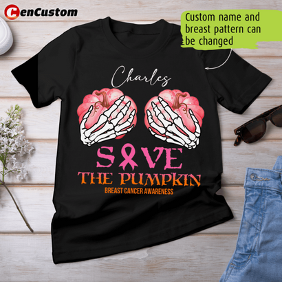 Save The Pumpkin Breast Cancer Awareness Halloween Personalized Shirt