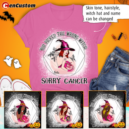 You Picked The Wrong Witch Breast Cancer Awareness Halloween Personalized Shirt