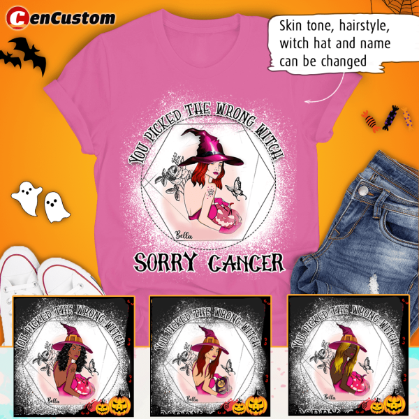 You Picked The Wrong Witch Breast Cancer Awareness Halloween Personalized Shirt