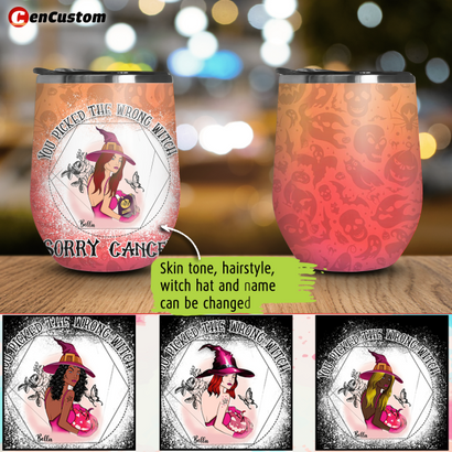 You Picked The Wrong Witch Breast Cancer Awareness Halloween Personalized Tumbler