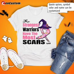 The Strongest Warriors Have The Most Scars Breast Cancer Awareness Halloween Personalized Shirt