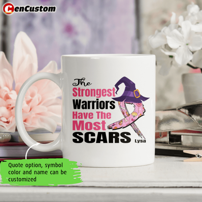 The Strongest Warriors Have The Most Scars Breast Cancer Awareness Halloween Personalized Mug